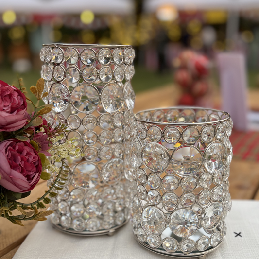 Silver Crystal Mirror Vase - Big