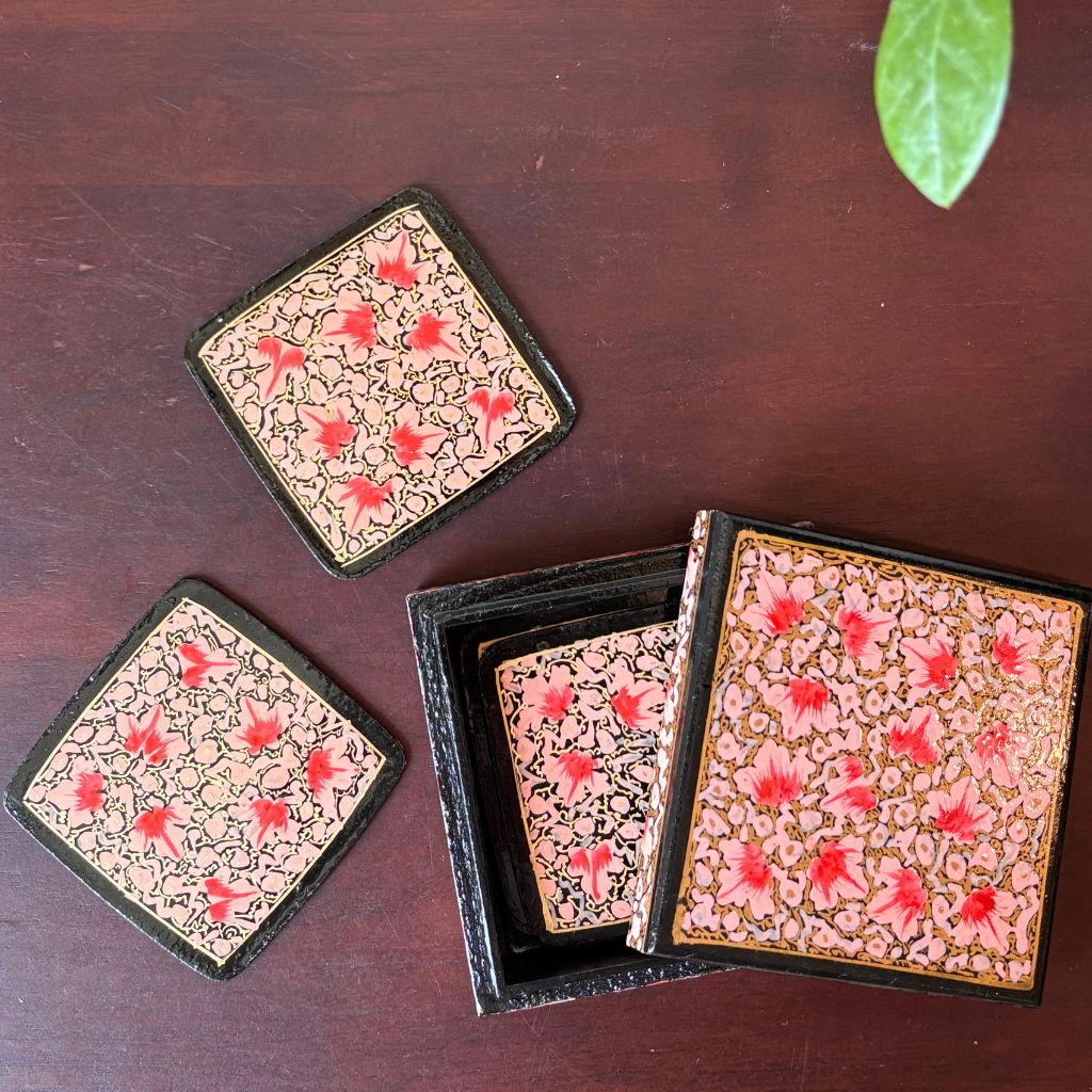 Kashmiri Hand-Painted Coasters - set of 6 coasters