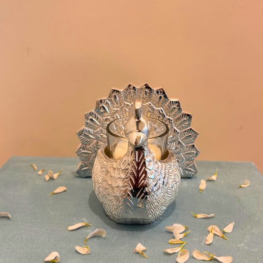 Silver Peacock Diya Gift Box