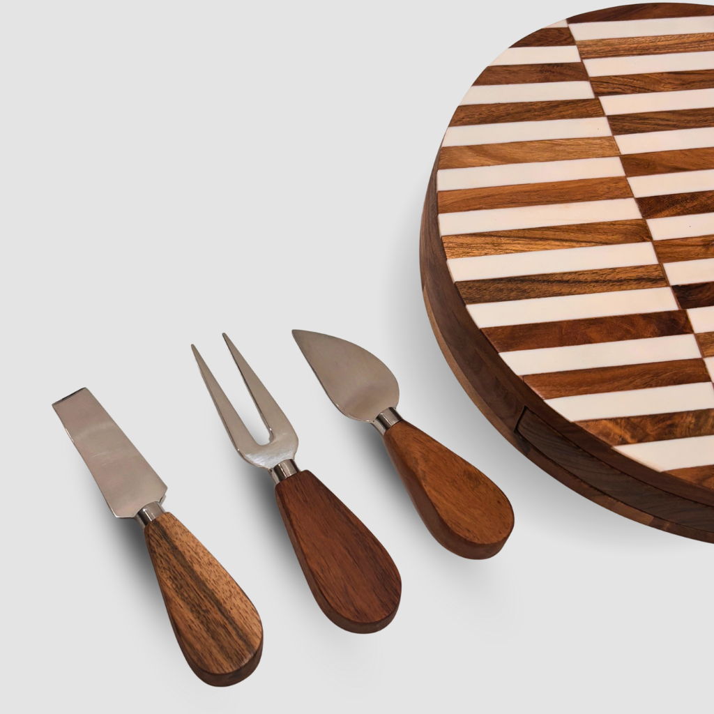 Gourmet Round Cheese Board with Cutlery