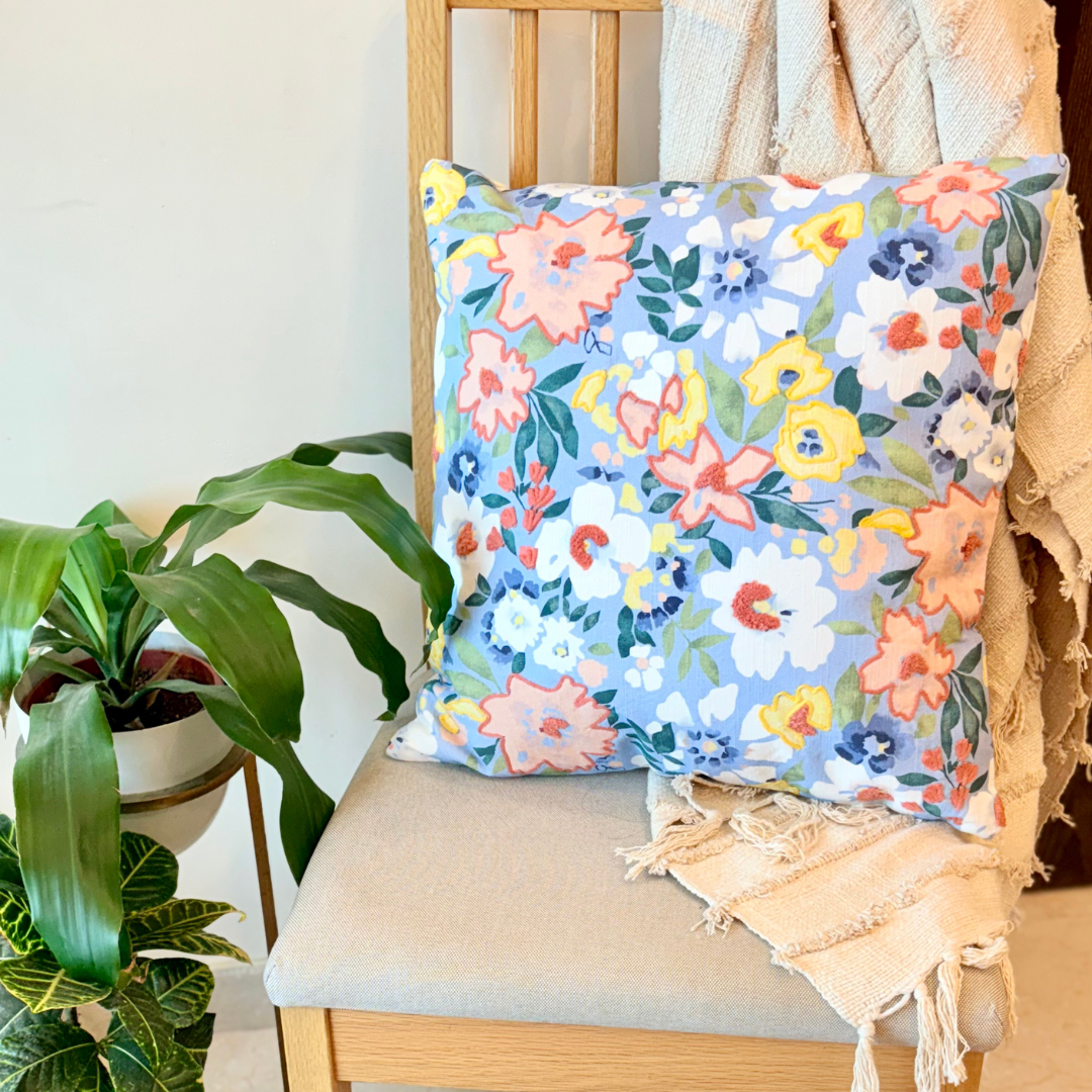 Cannes Blue Floral Cushion Cover (18")