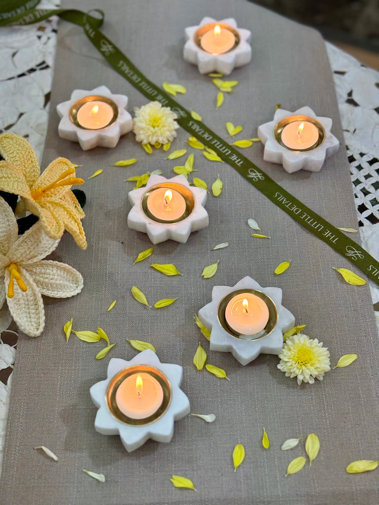 Moroccan marble & brass diya - Set of 2
