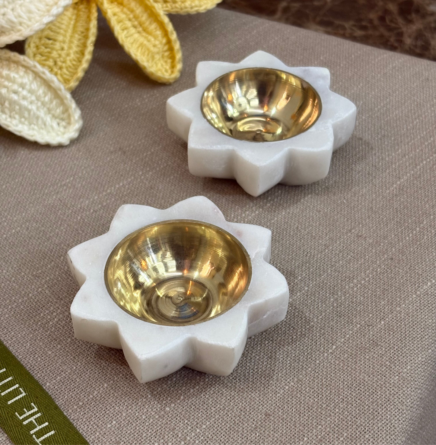 Moroccan marble & brass diya - Set of 2