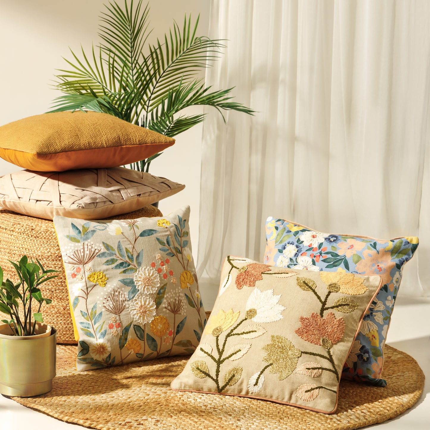 Cannes Blue Floral Cushion Cover