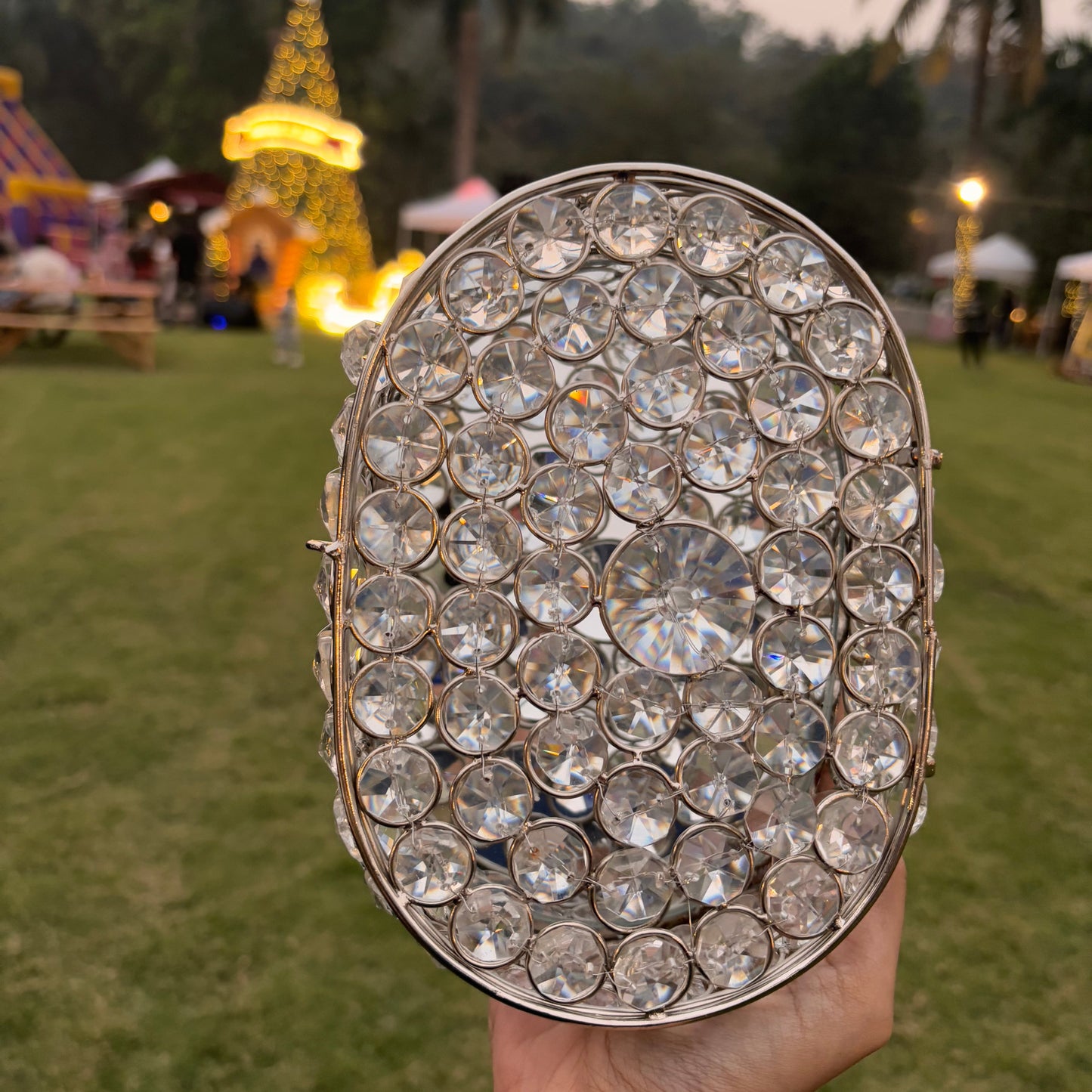 Silver Crystal Mirror Oval Box