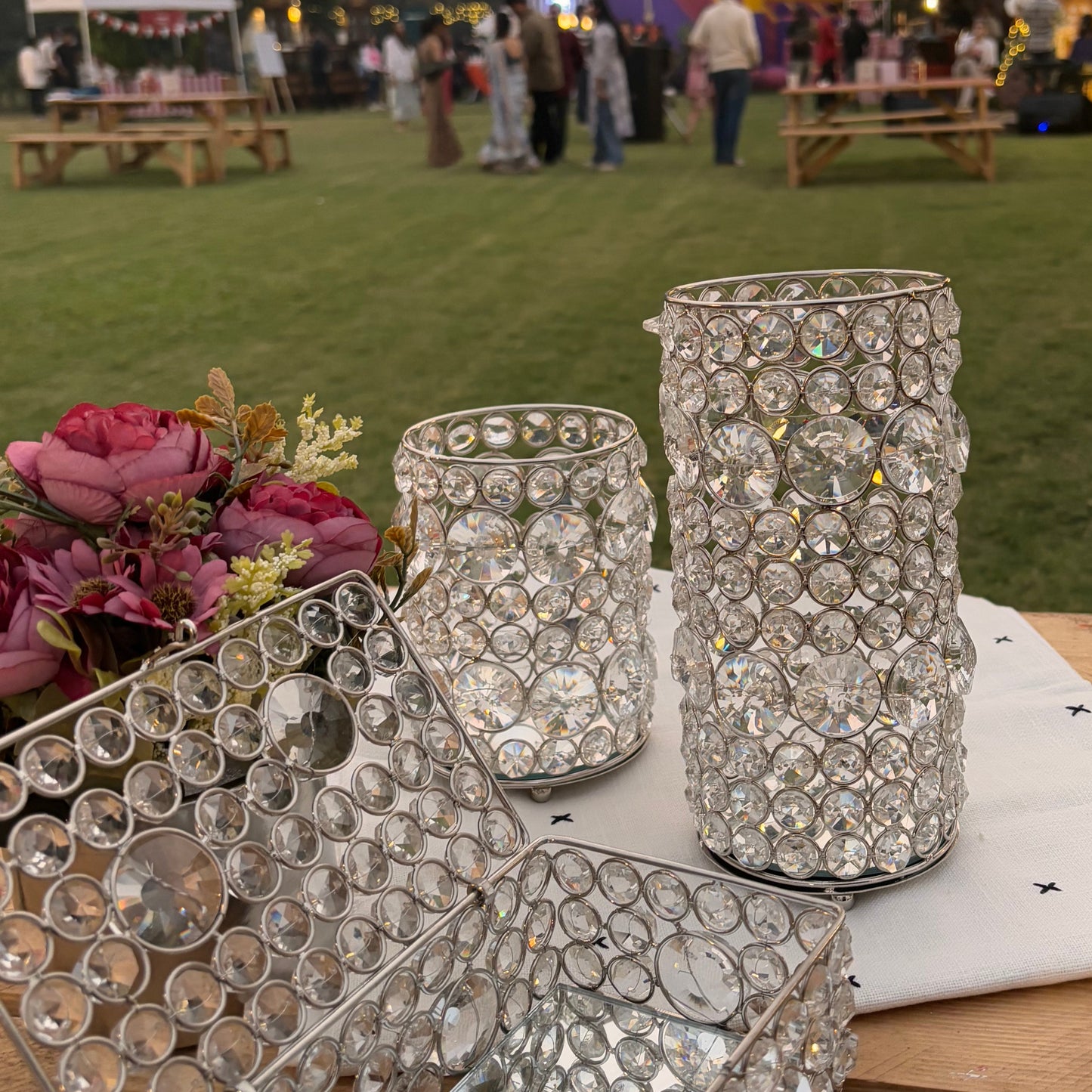 Silver Crystal Mirror Vase - Big