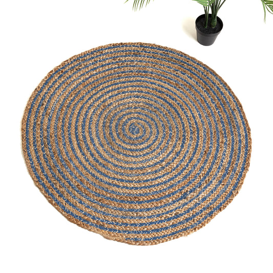 Natural Harmony Navy Beige Jute Rug