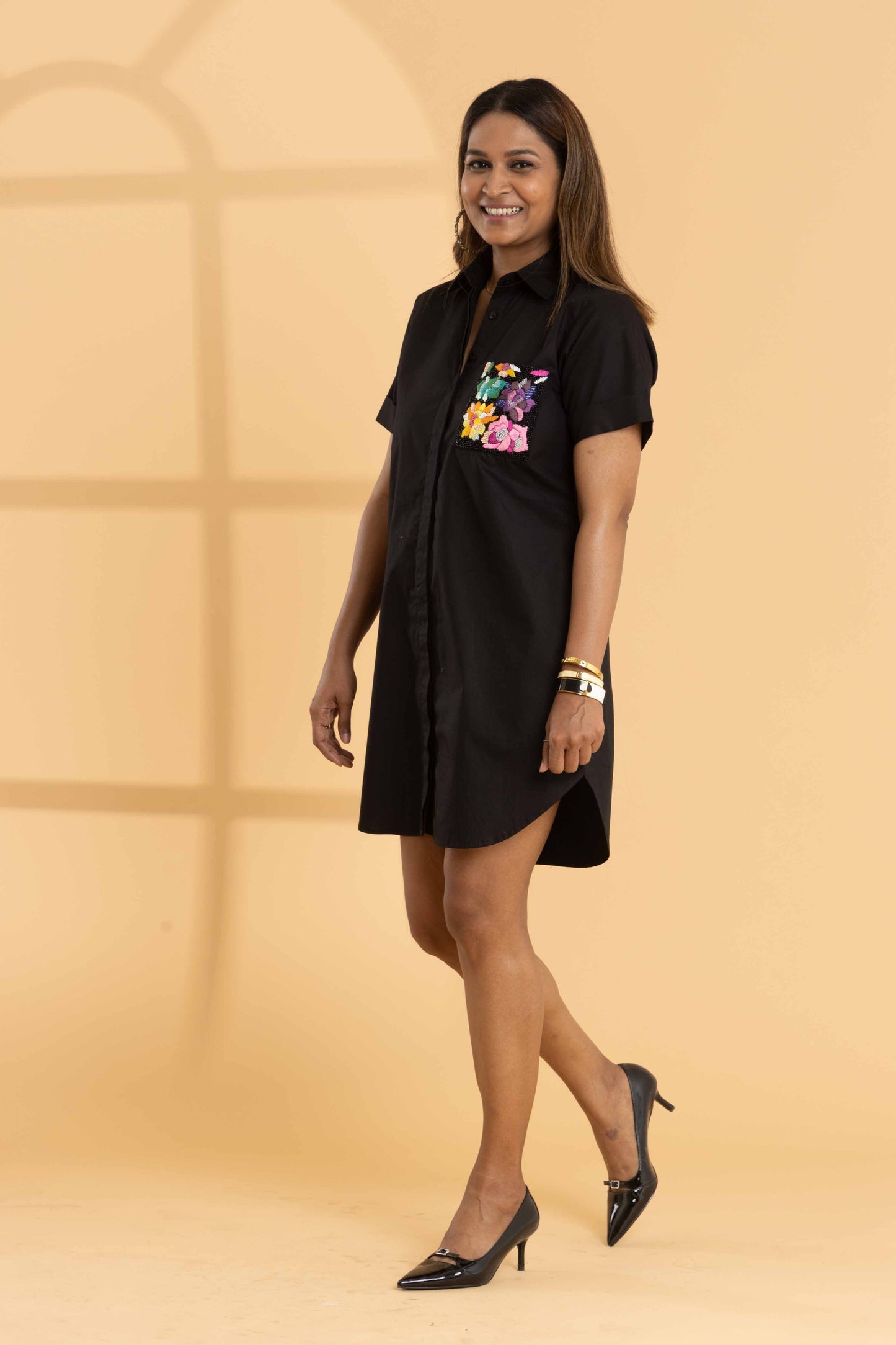 Midnight Bloom Shirt Dress