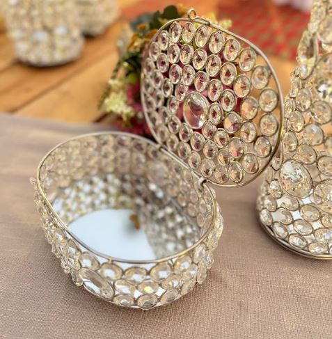 Silver Crystal Mirror Oval Box