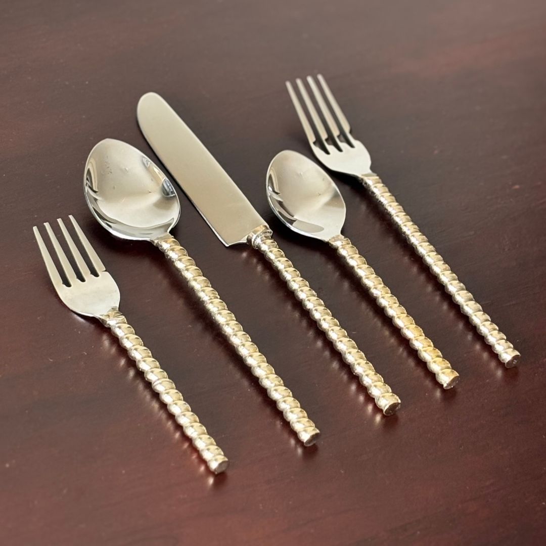 Spiral Gold Silver Brass Cutlery - Set of 5
