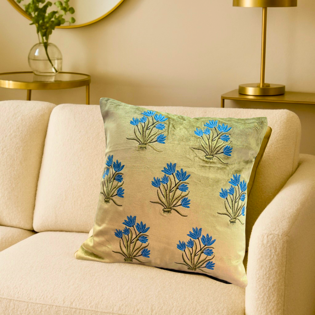 Verdant Bloom Velvet Cushion Cover