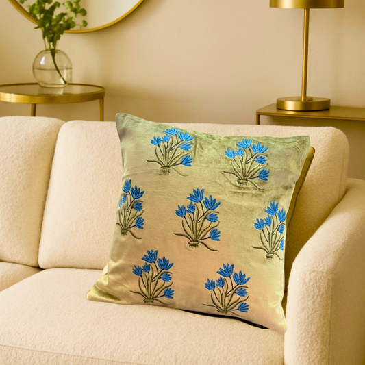 Verdant Bloom Velvet Cushion Cover