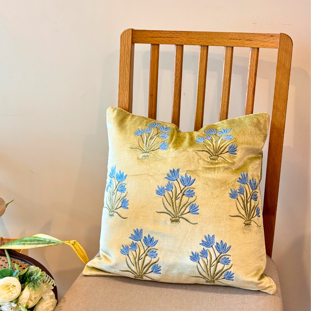 Verdant Bloom Velvet Cushion Cover