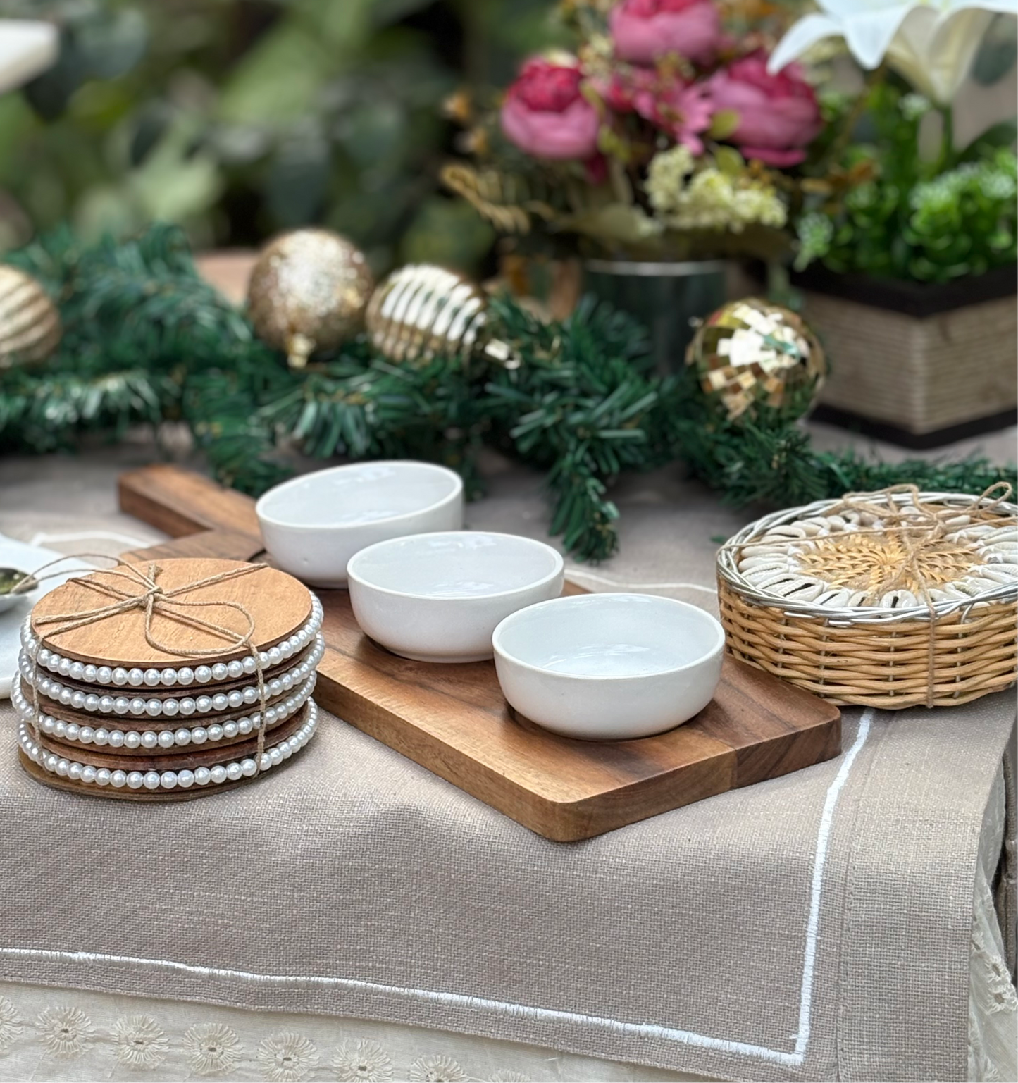 Rattan Sea Shell Coasters - Set of 4