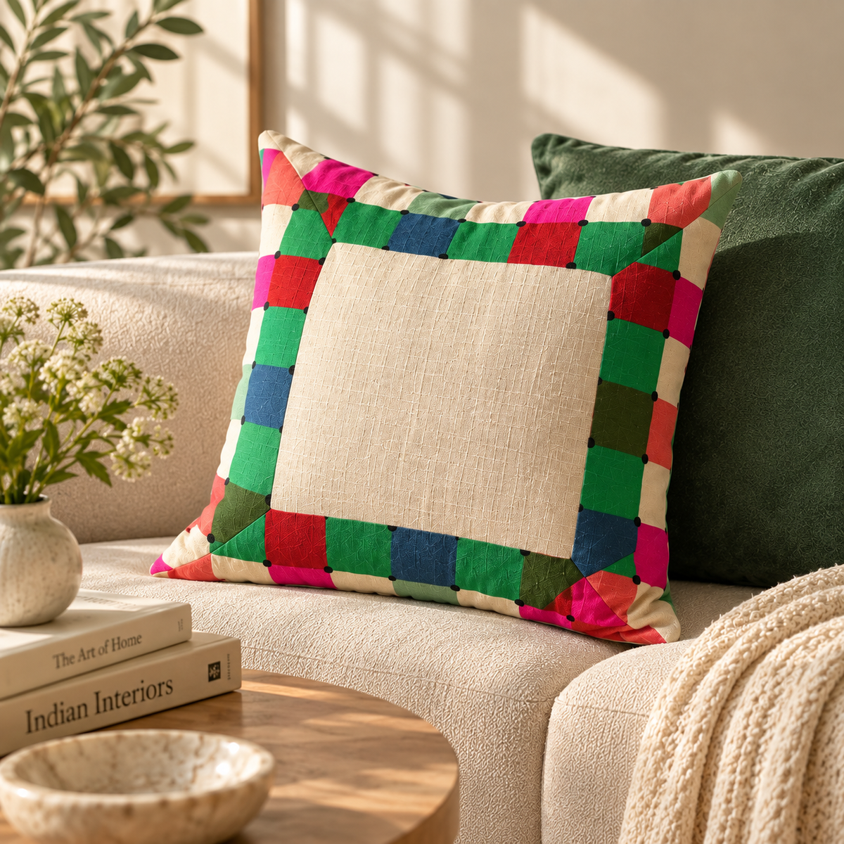 Maximalist Cream Checks Cushion Cover