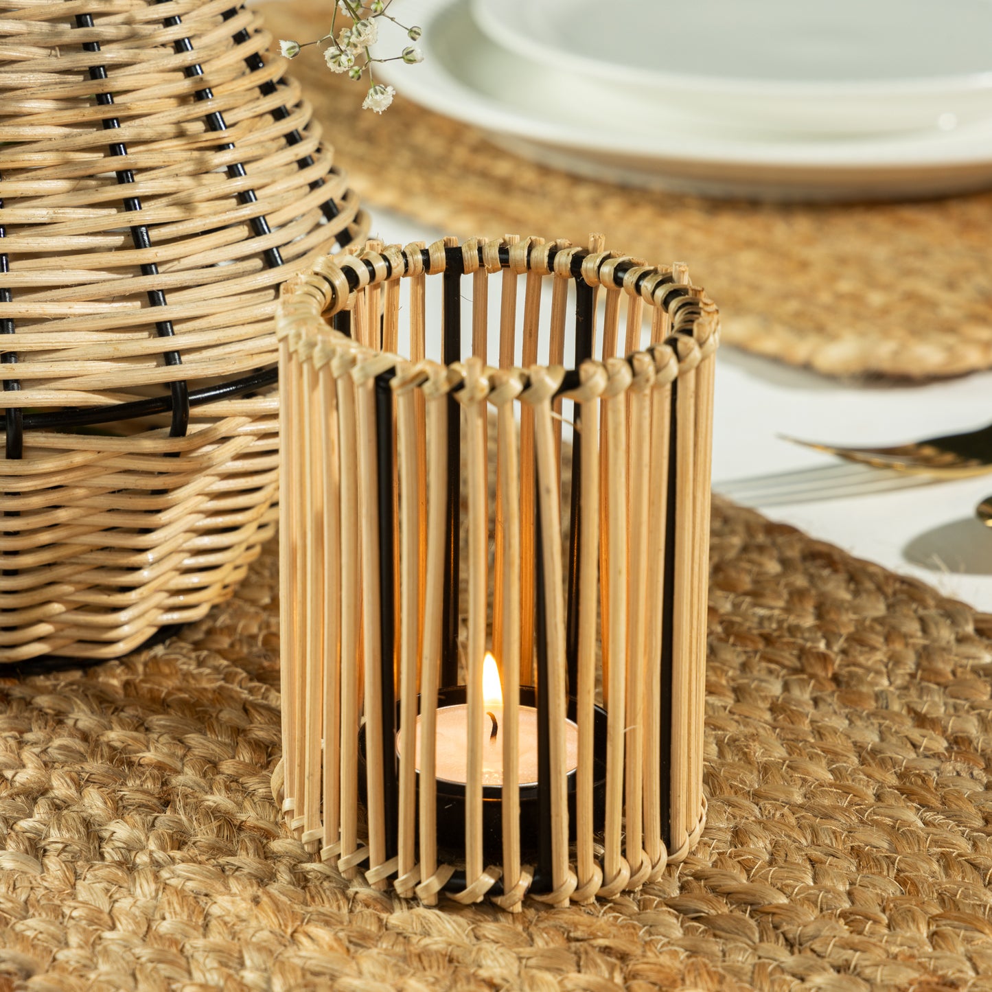 Natural Harmony Rattan Diya Holder