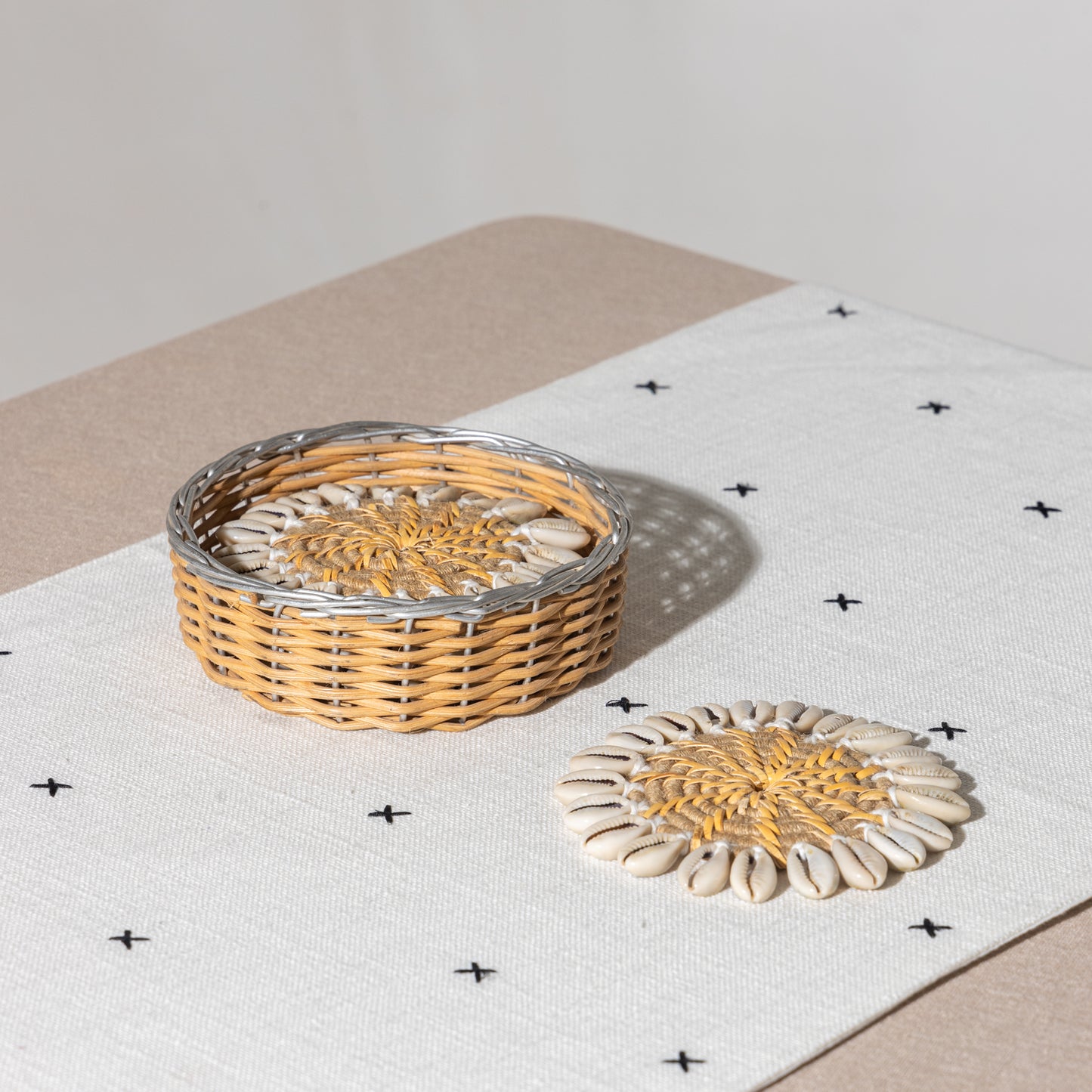 Rattan Sea Shell Coasters - Set of 4