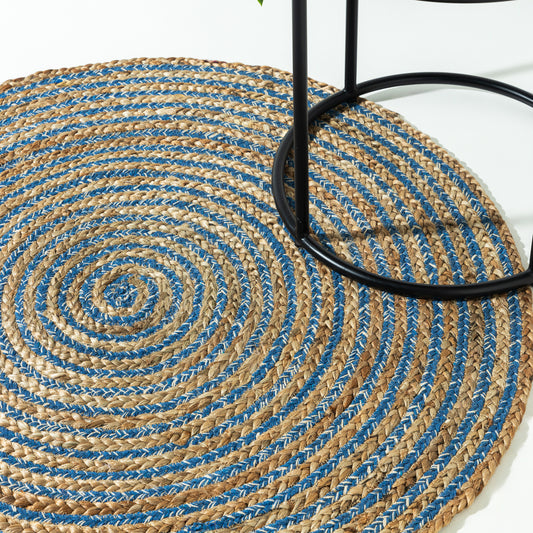 Natural Harmony Navy Beige Jute Rug