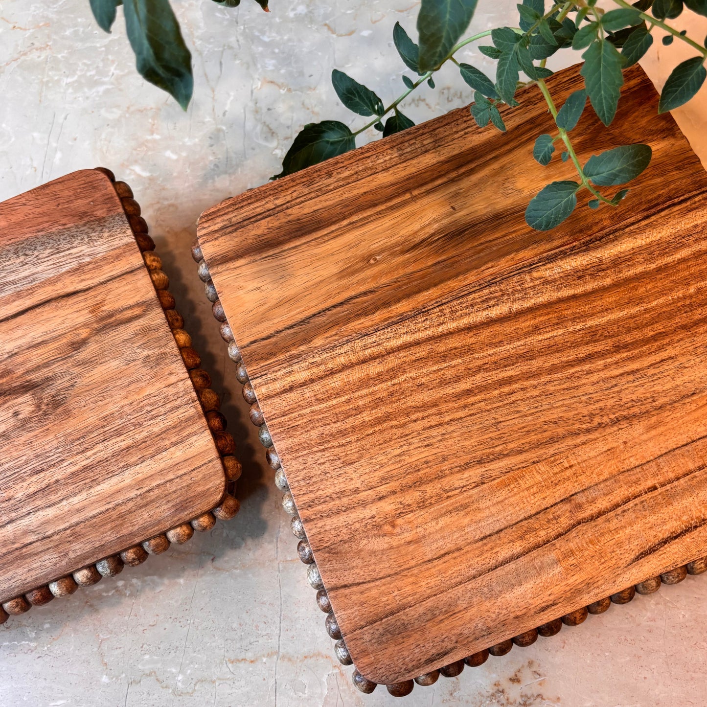Wood Beaded Serving platter - Large
