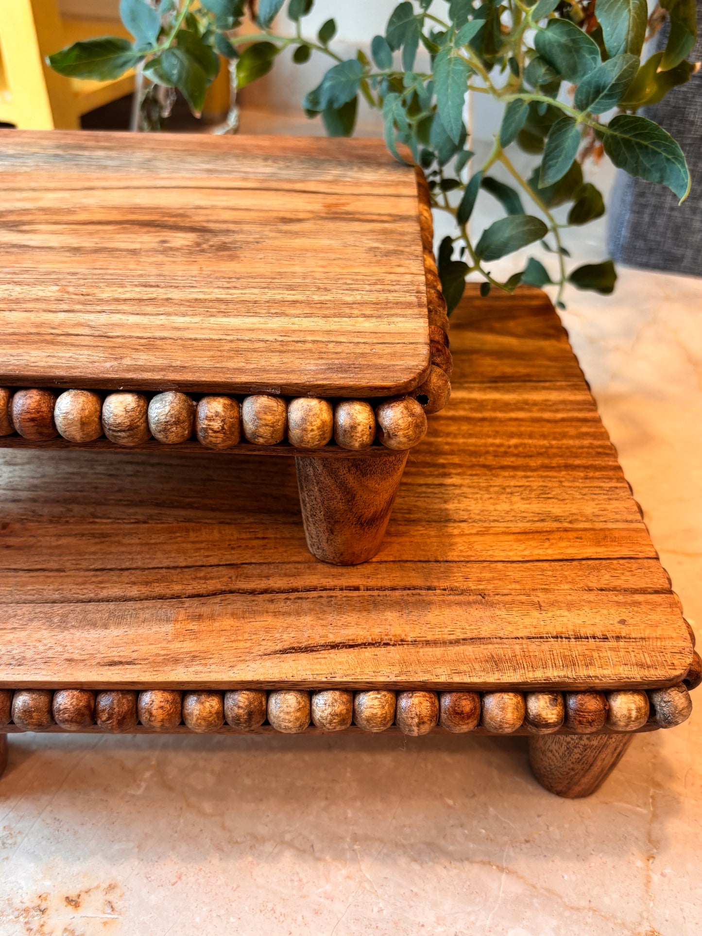 Wood Beaded Serving Platter - small