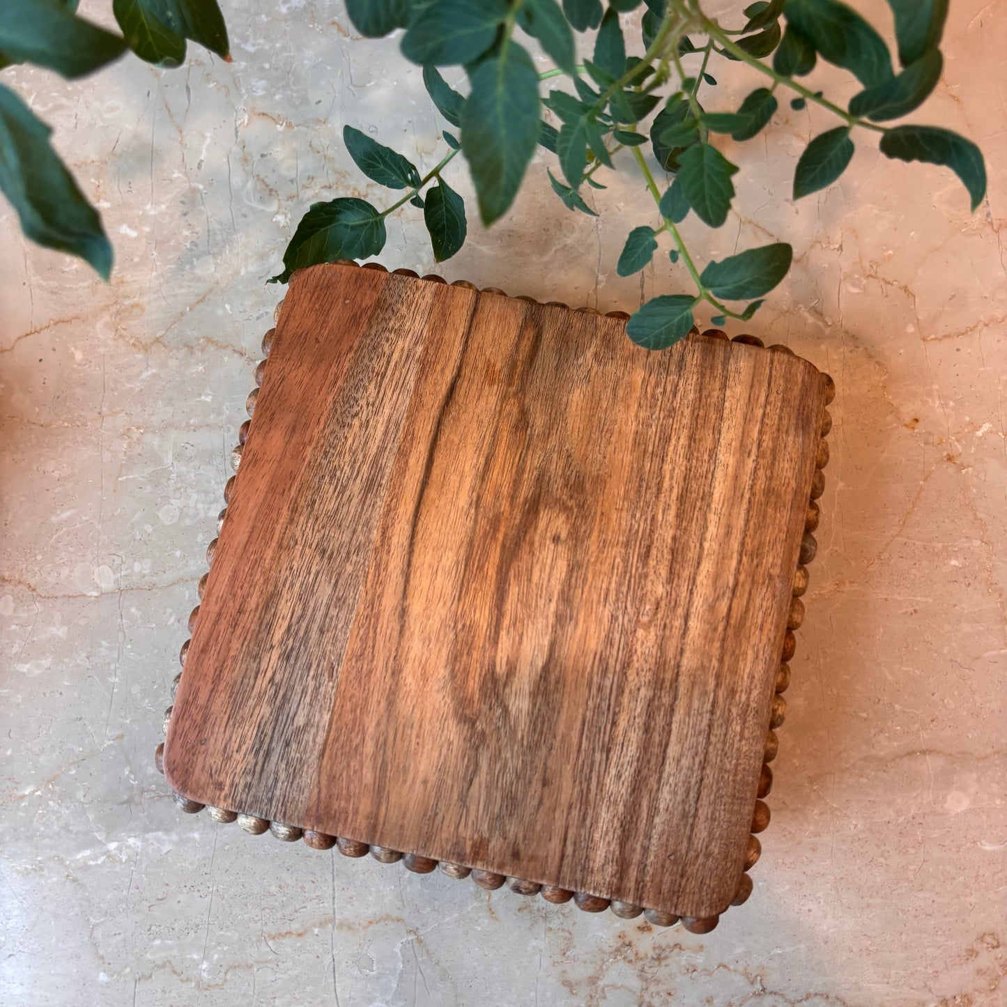 Wood Beaded Serving Platter - small