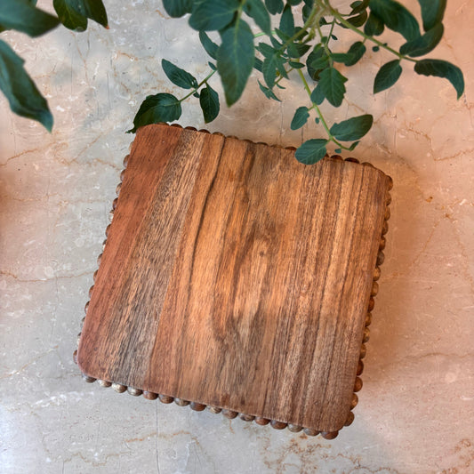 Wood Beaded Serving Platter - small