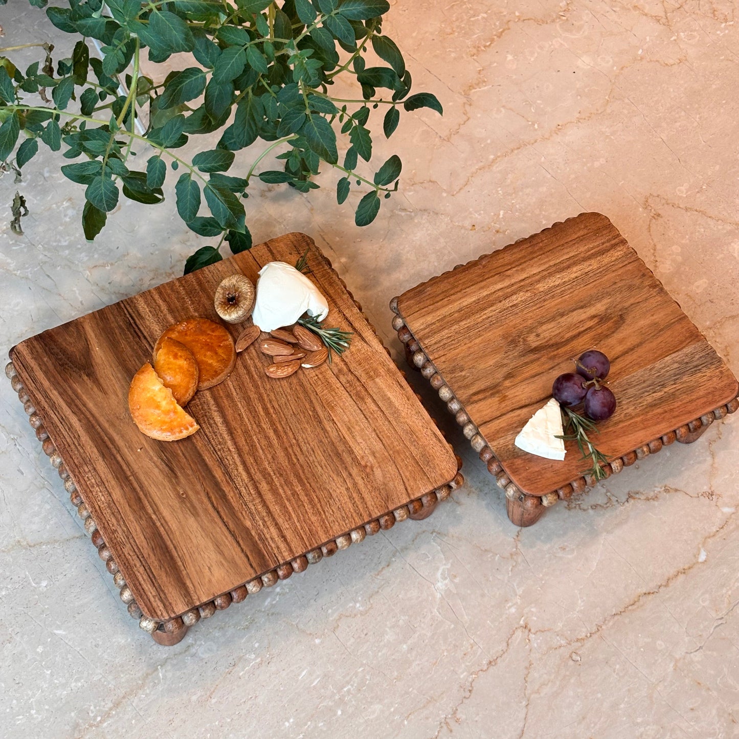 Wood Beaded Serving Platter - small