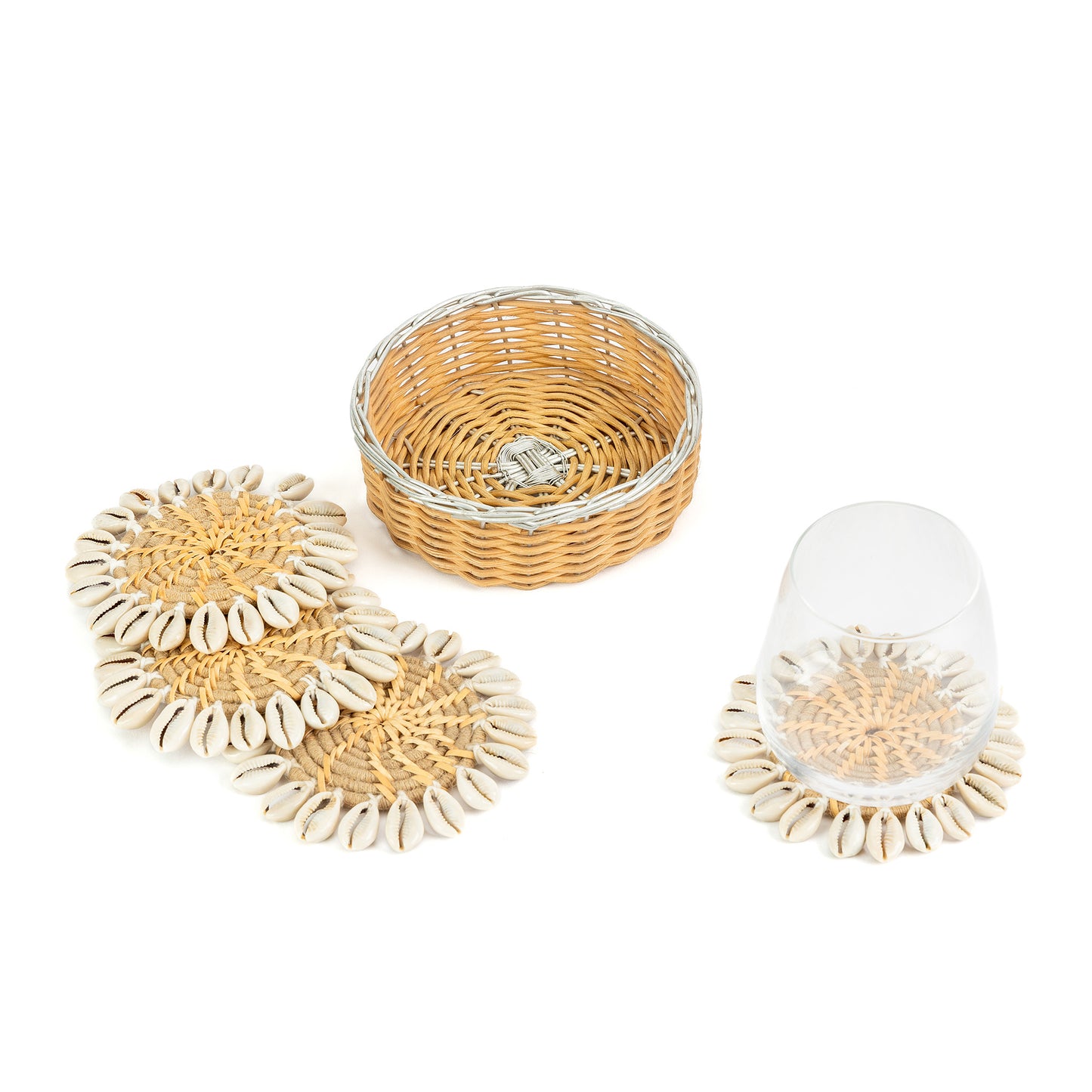 Rattan Sea Shell Coasters - Set of 4