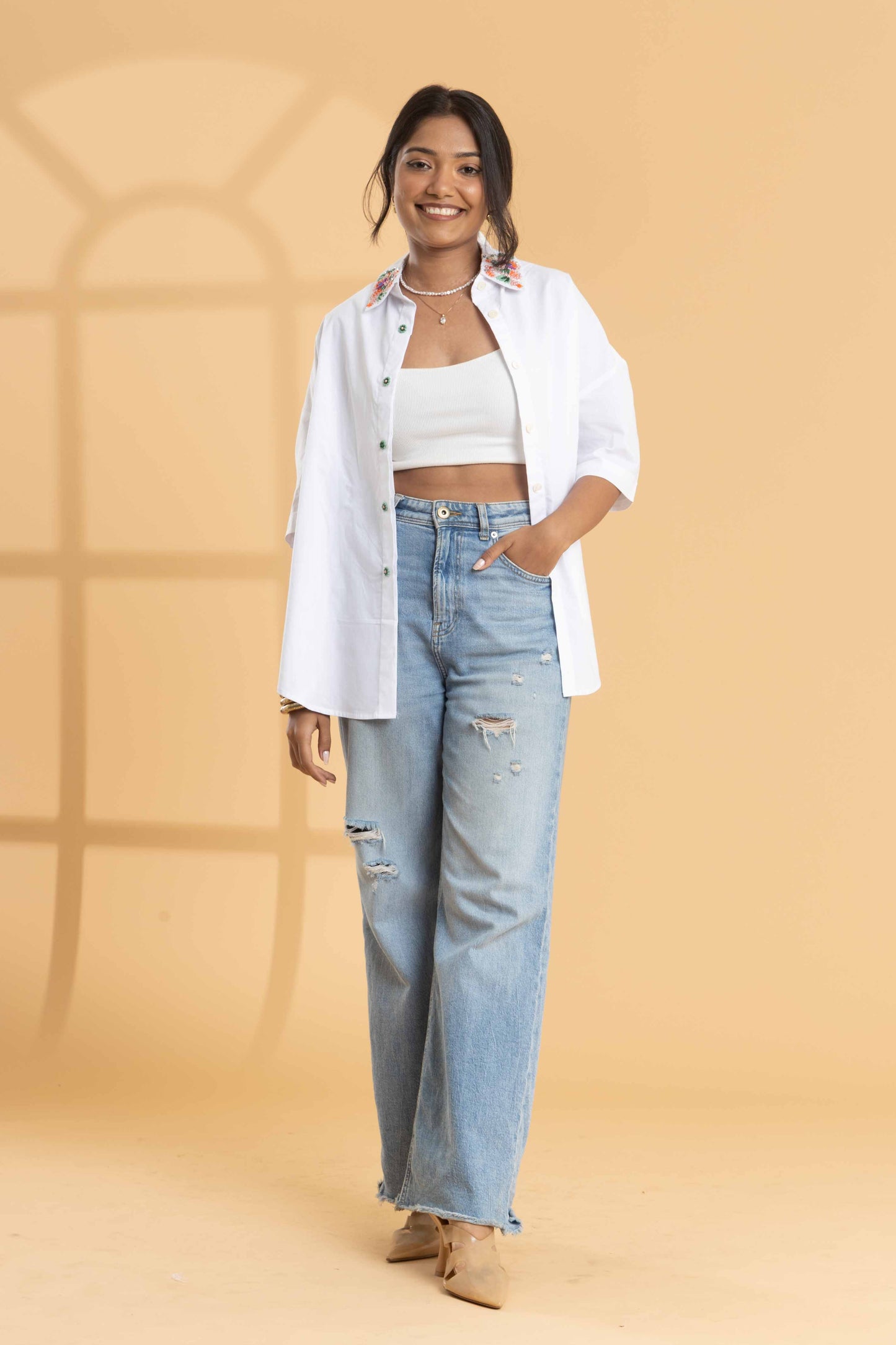 Glam Beaded Collar Shirt