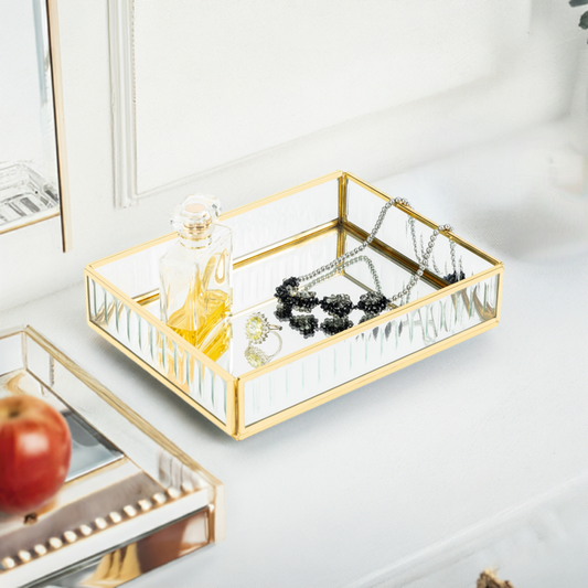 Gilded Gold Glass Square Tray
